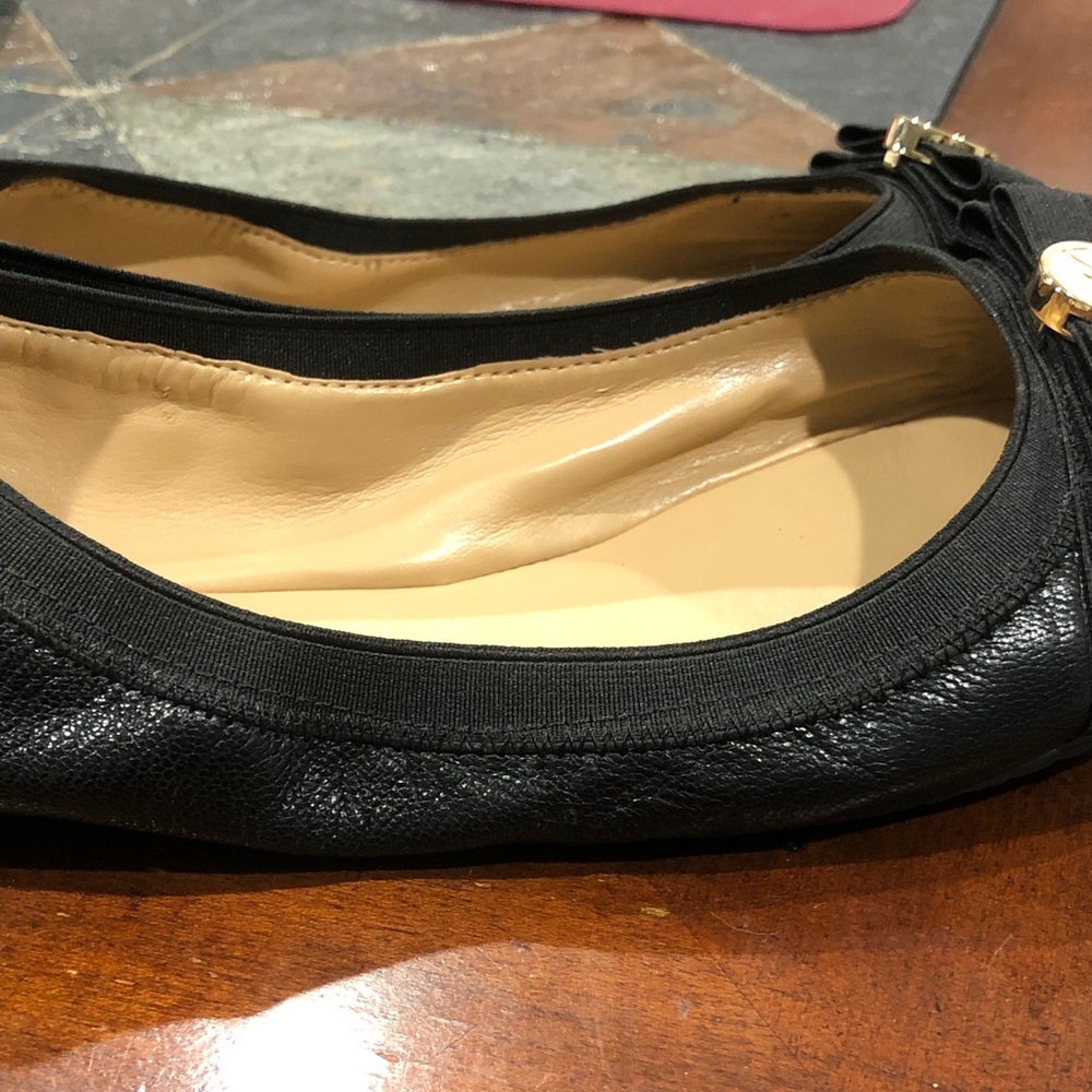 Michael Kors Fulton Ballet Flats Black Sz 10 leather and patent leather Bow&Logo - Picture 14 of 16